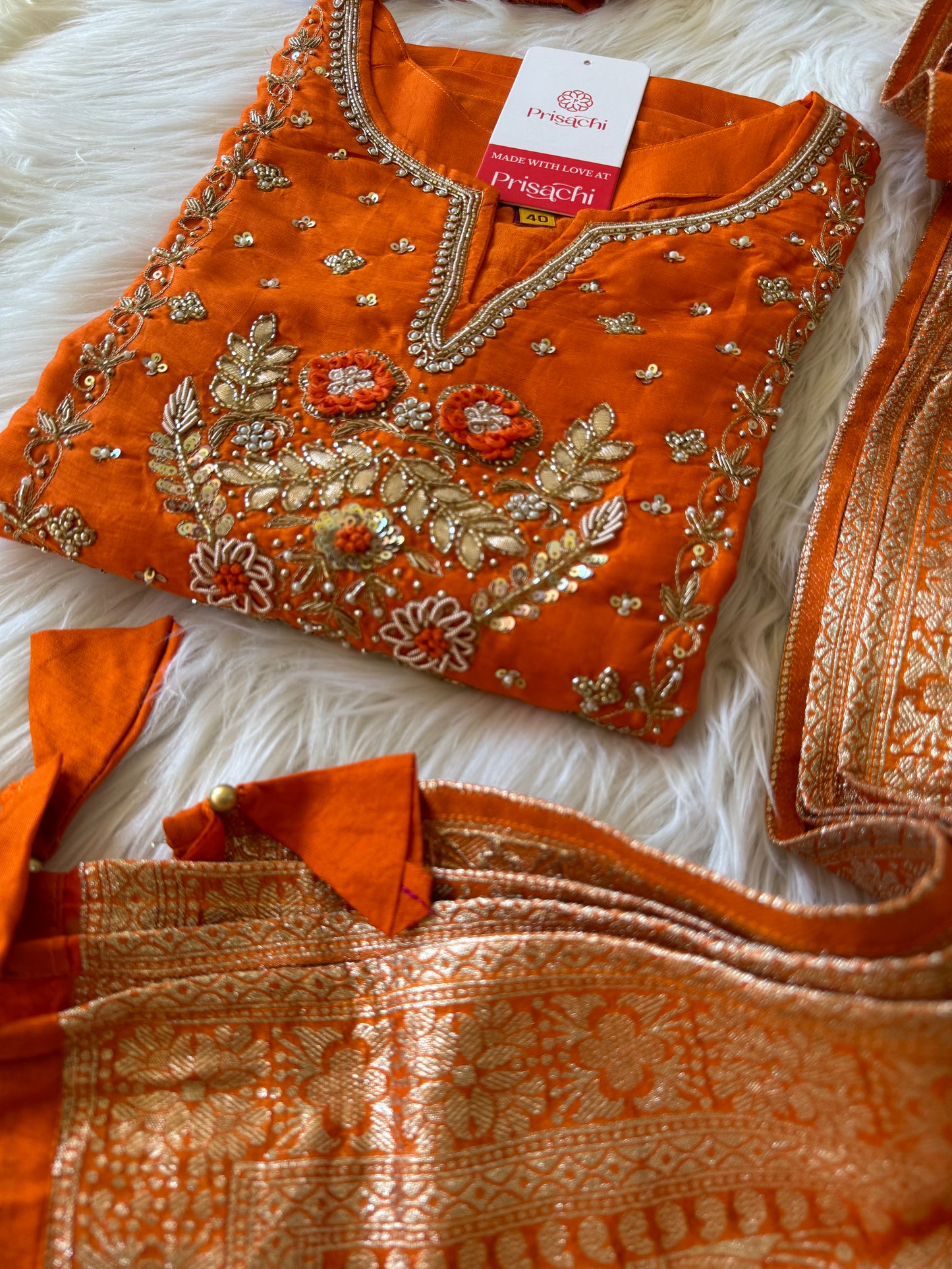 Orange Embroidered Kurta Set With Dupatta