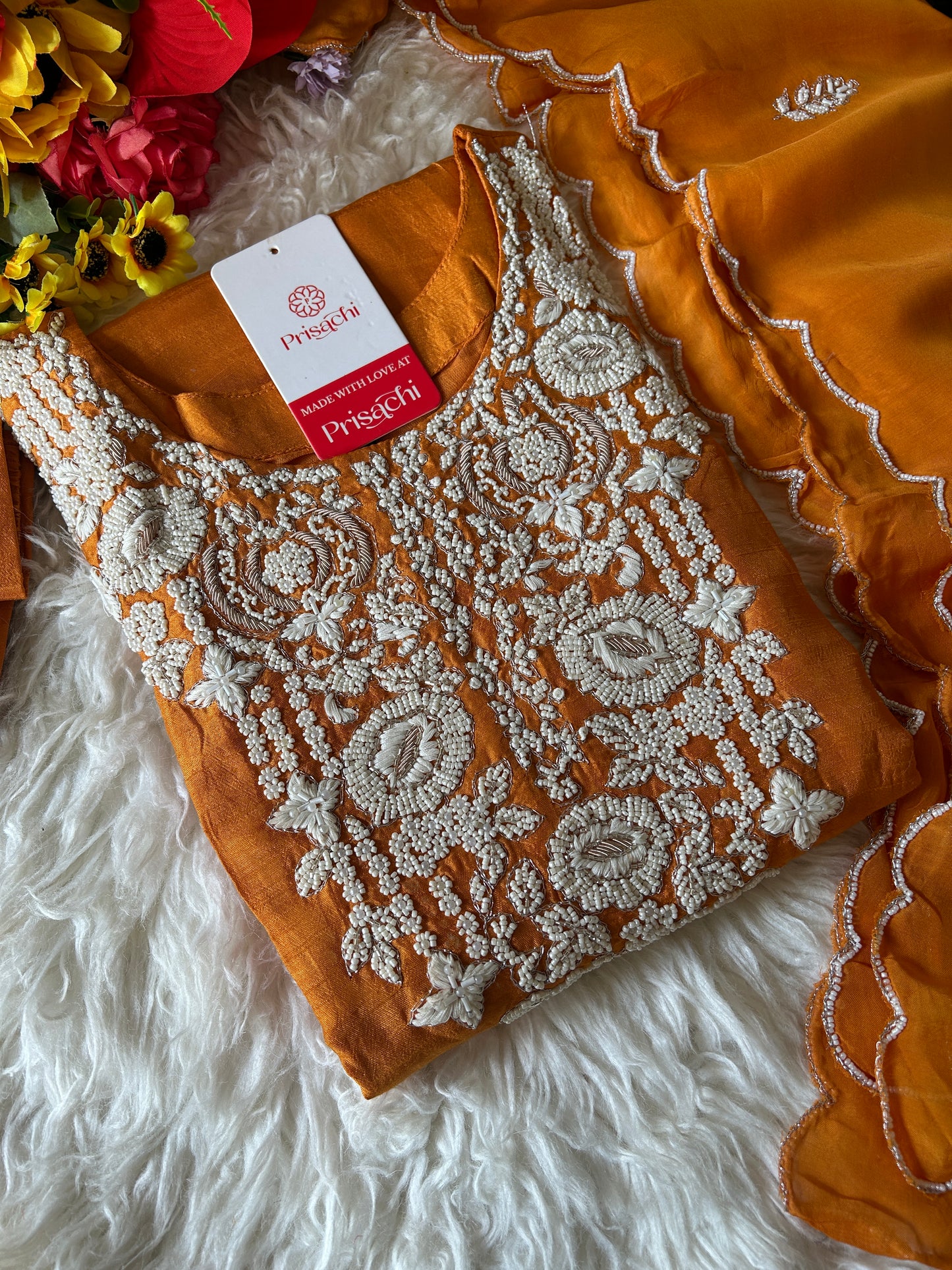 Orange Embroidered Kurta bottom With Dupatta