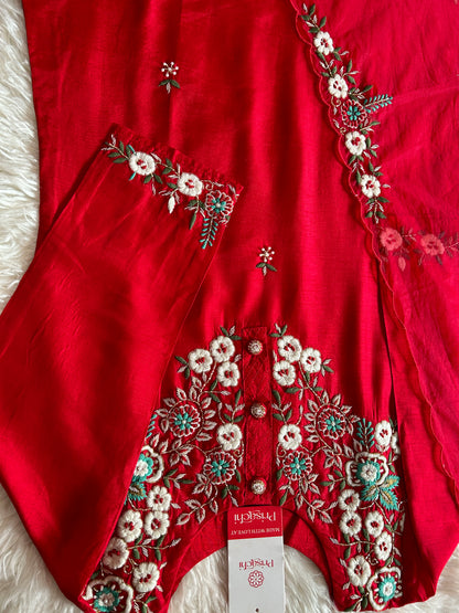 Designer Red Embroidered kurta bottom  with dupatta