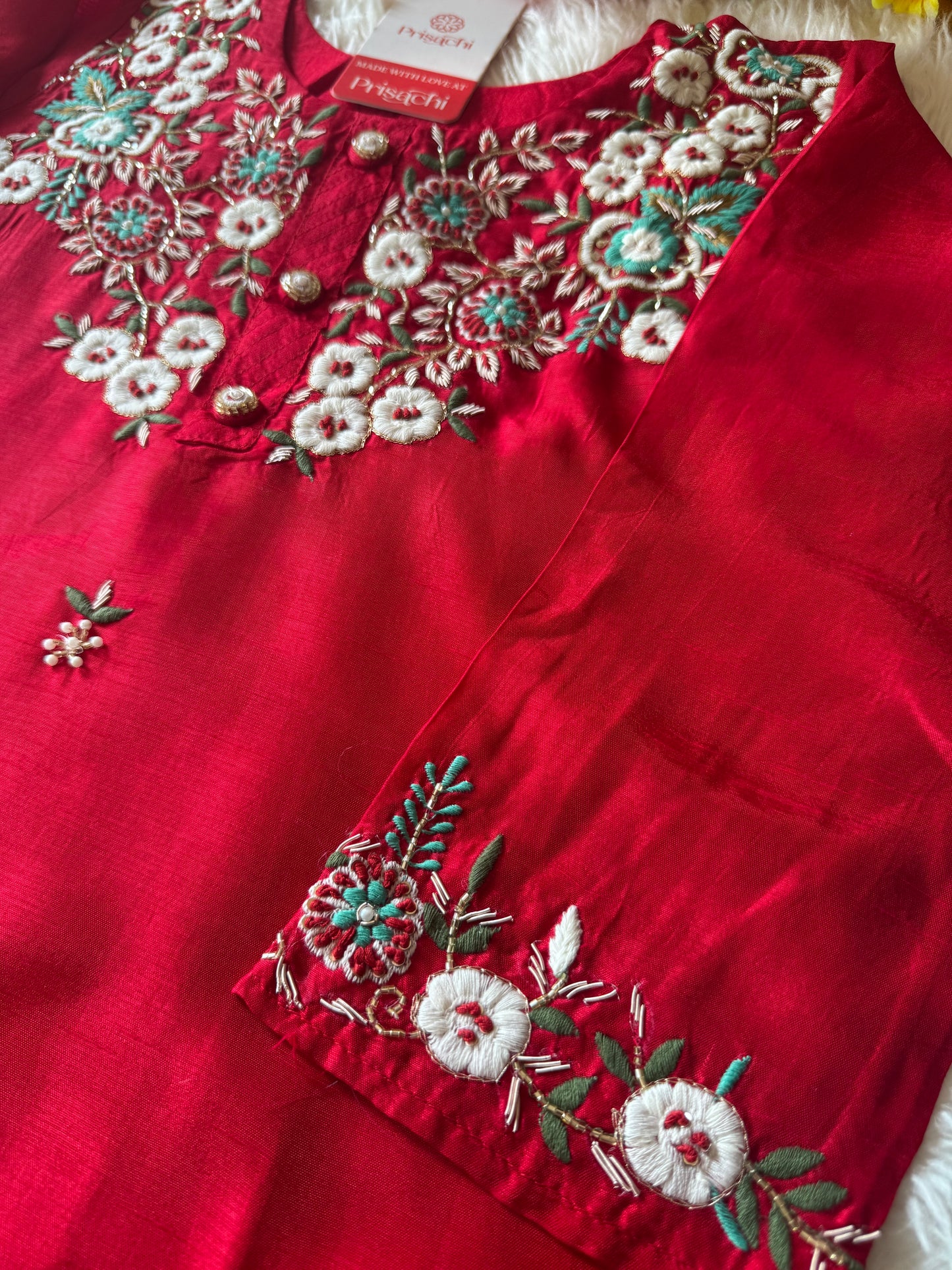 Designer Red Embroidered kurta bottom  with dupatta