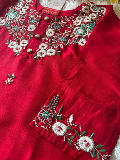 Designer Red Embroidered kurta bottom  with dupatta