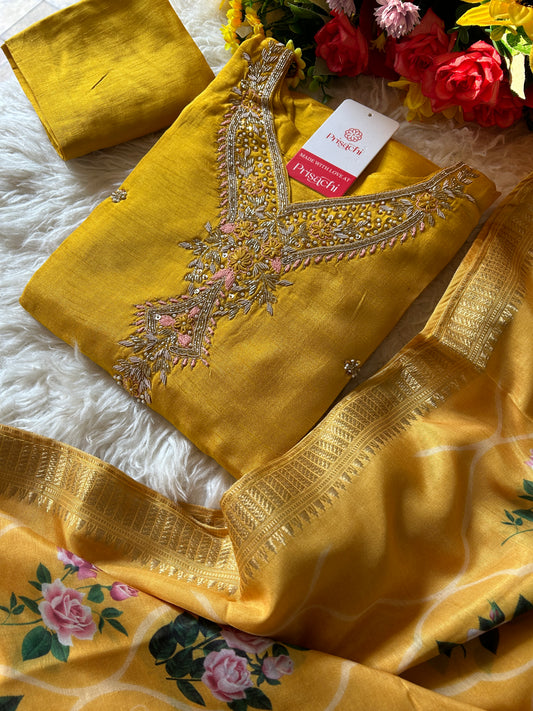 Yellow embroidered  kurta set with dupatta