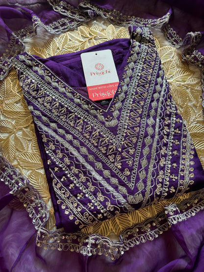 Purple embroidered kurta set with dupatta