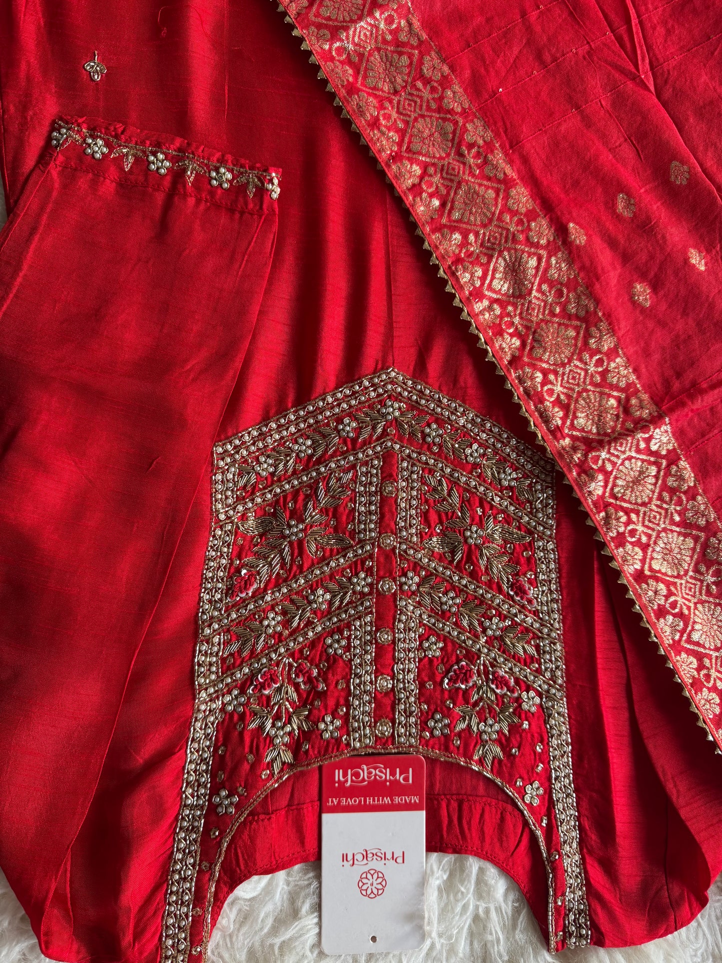 Designer Red Embroidered kurta bottom  with dupatta