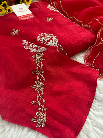 Designer Red Embroidered kurta set with dupatta