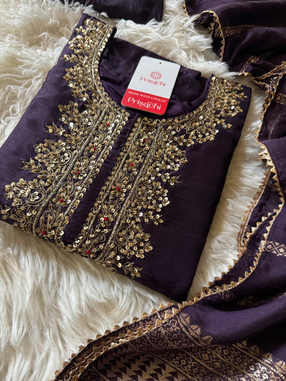 Purple embroidered kurta set with dupatta