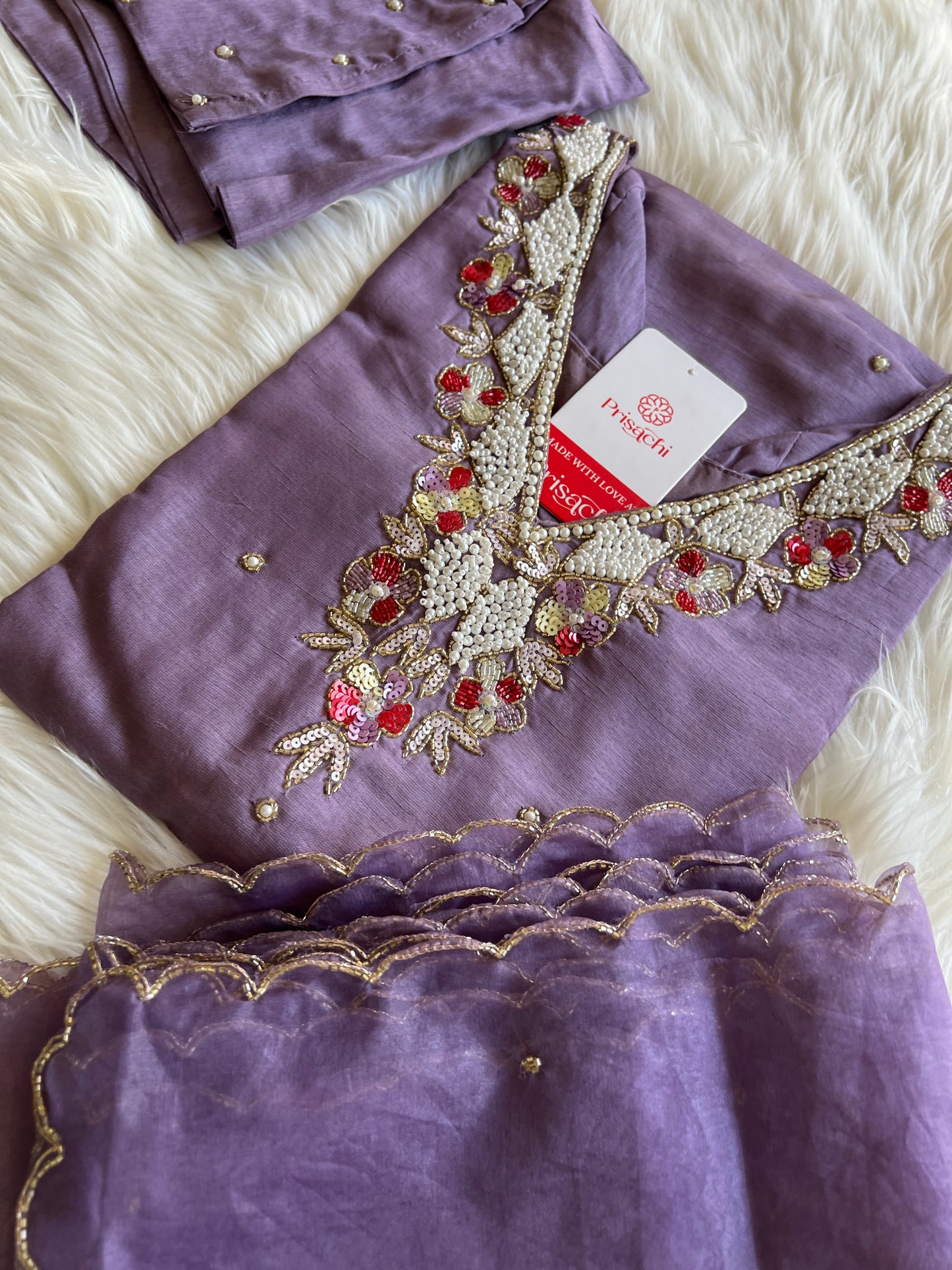 Purple embroidered kurta set with dupatta