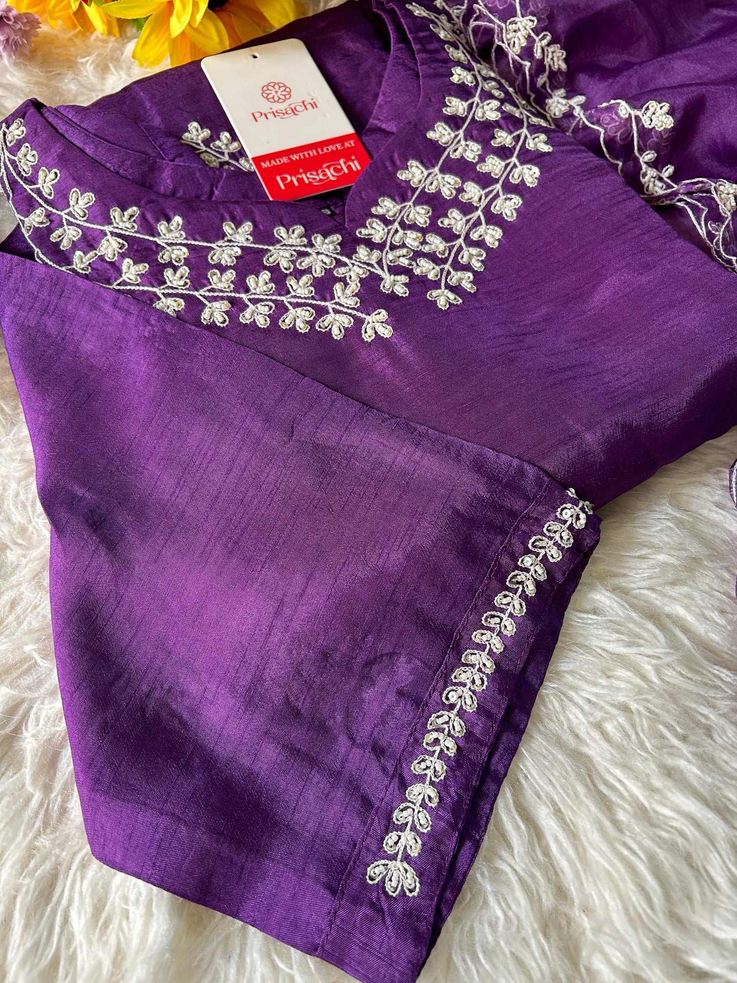 Purple embroidered kurta set with dupatta