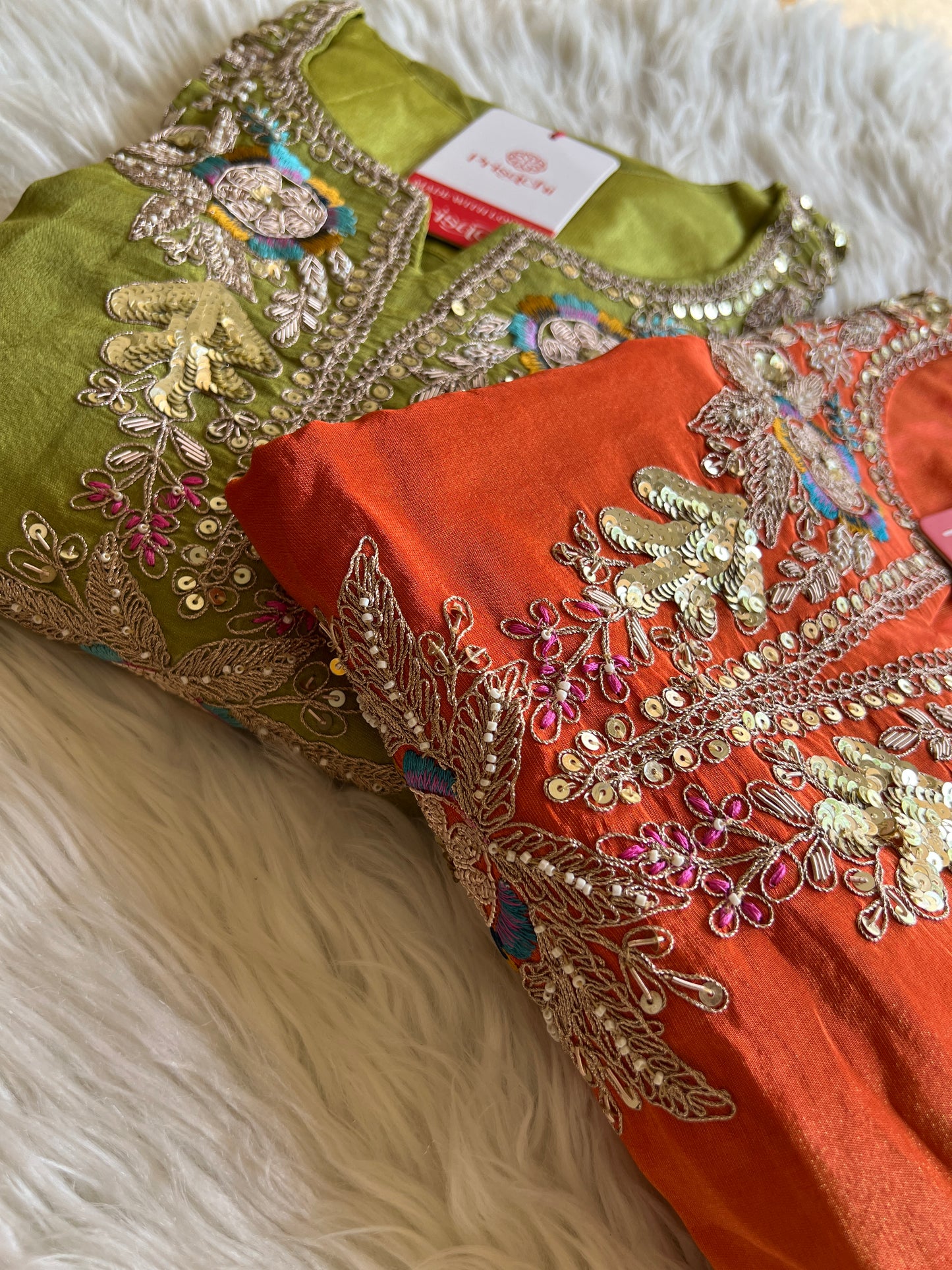 Orange Embroidered Kurta Set With viscous Dupatta