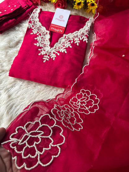 pink Embroidered kurta Pant  with dupatta