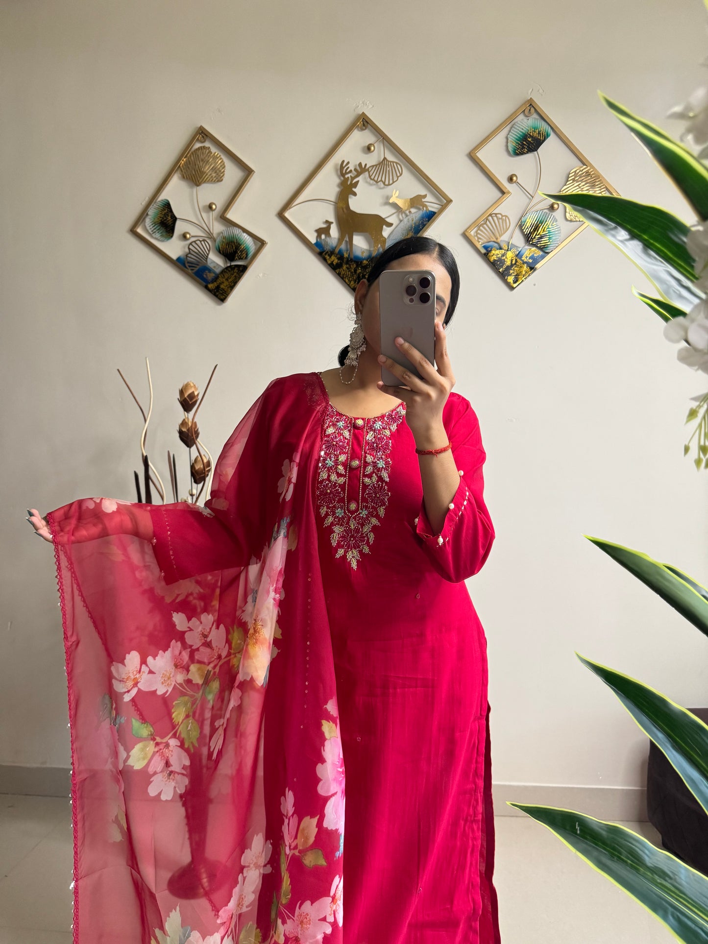 pink neck embroidered kurta set with dupatta