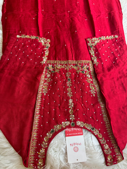 Red embroidered kurta set with dupatta