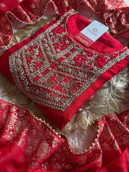 Designer Red Embroidered kurta bottom  with dupatta