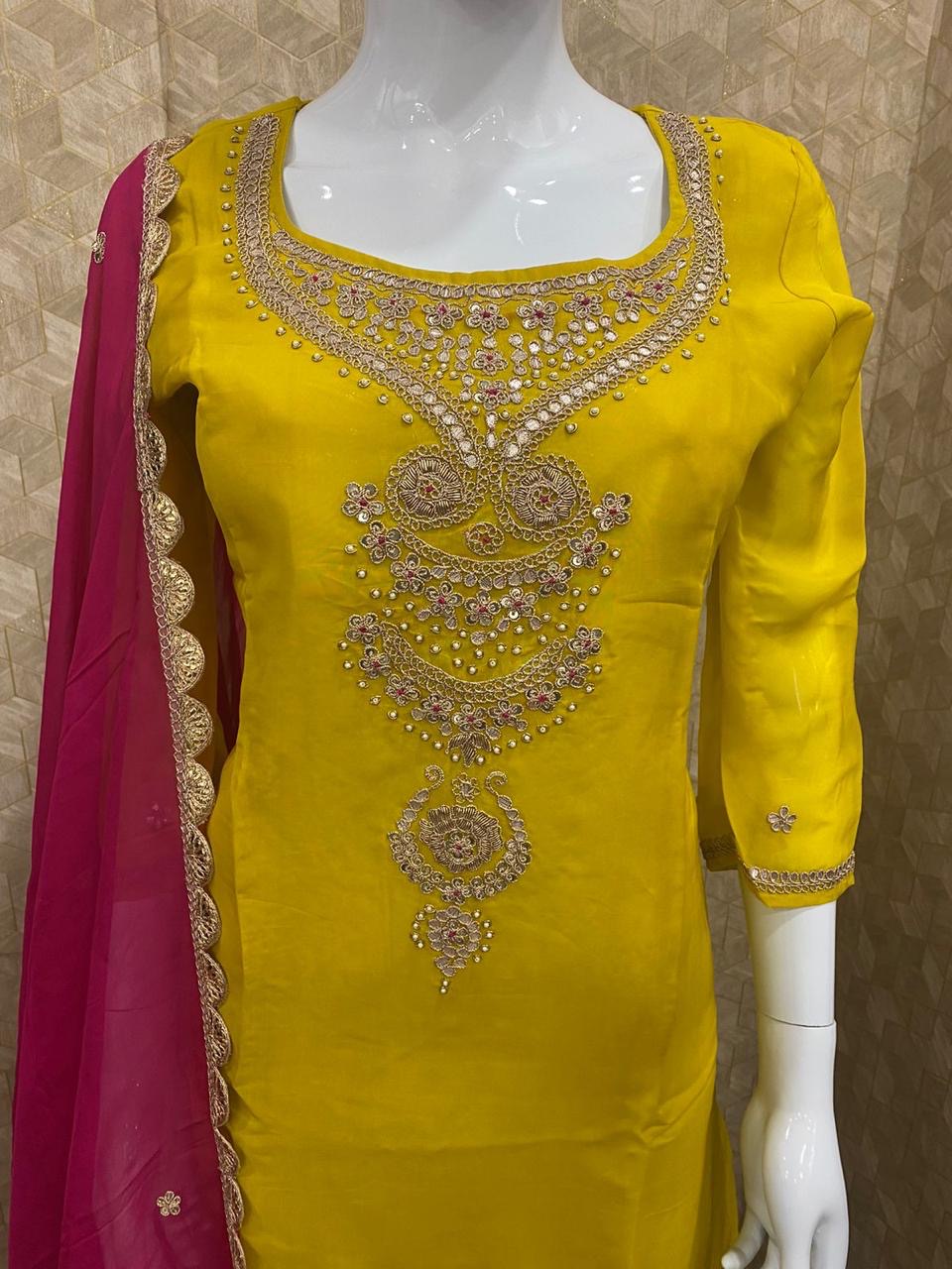 Yellow Embroidered kurta set with dupatta