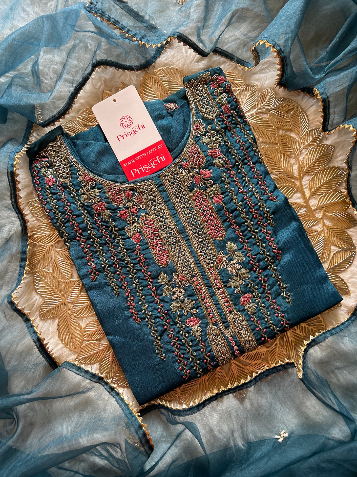 Blue embroidered kurta set with dupatta