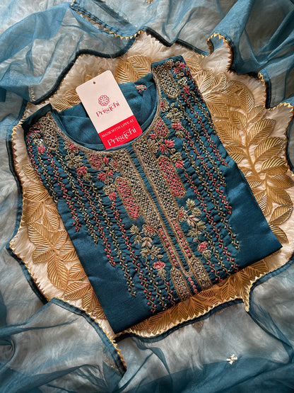 Blue embroidered kurta set with dupatta