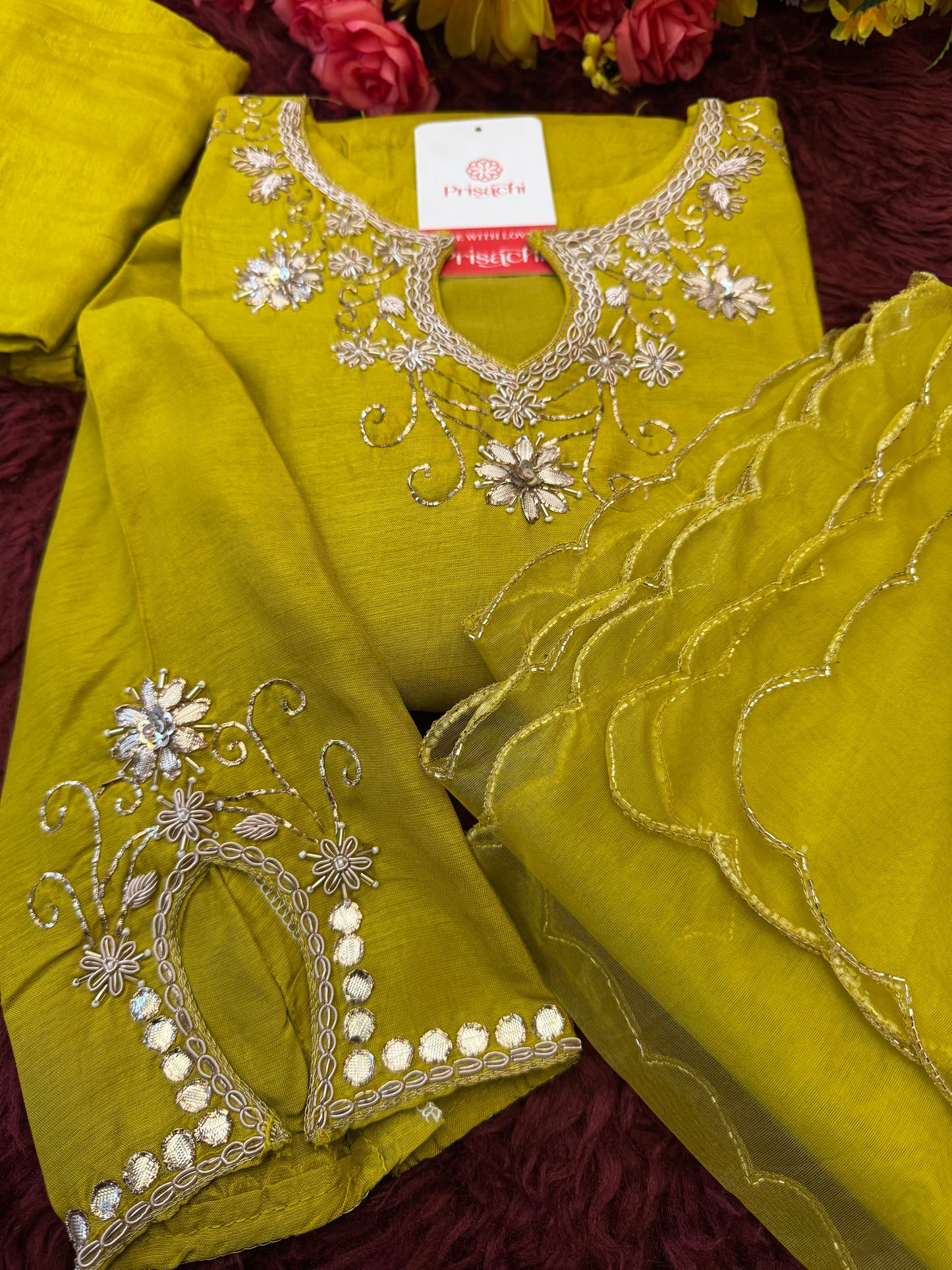 Mustard Yellow Embroidered kurta pant  with dupatta