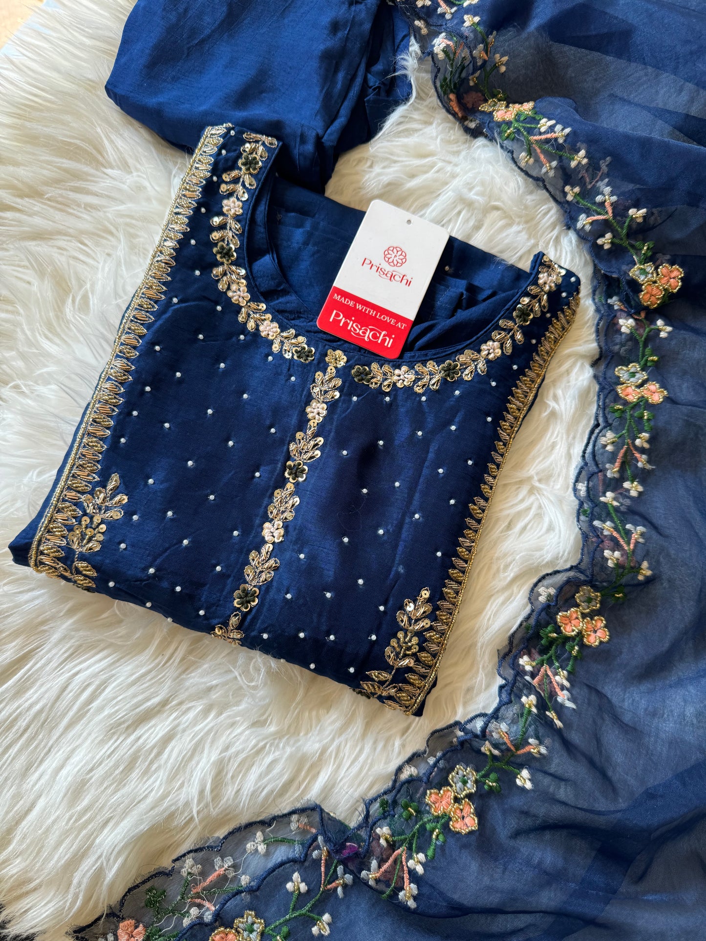 Blue embroidered kurta set with dupatta