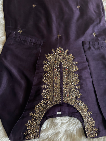 Purple embroidered kurta set with dupatta