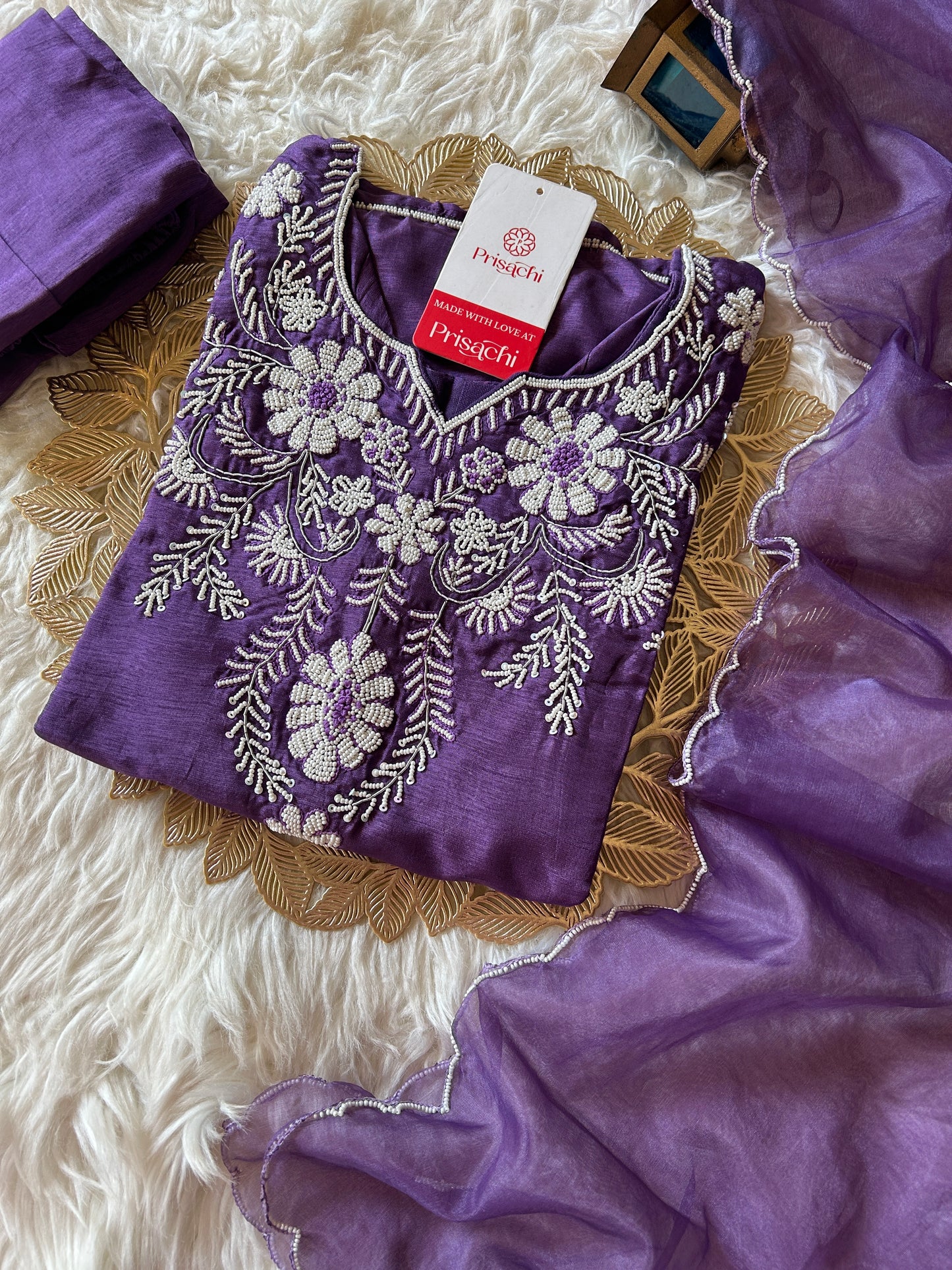 Purple embroidered kurta set with dupatta