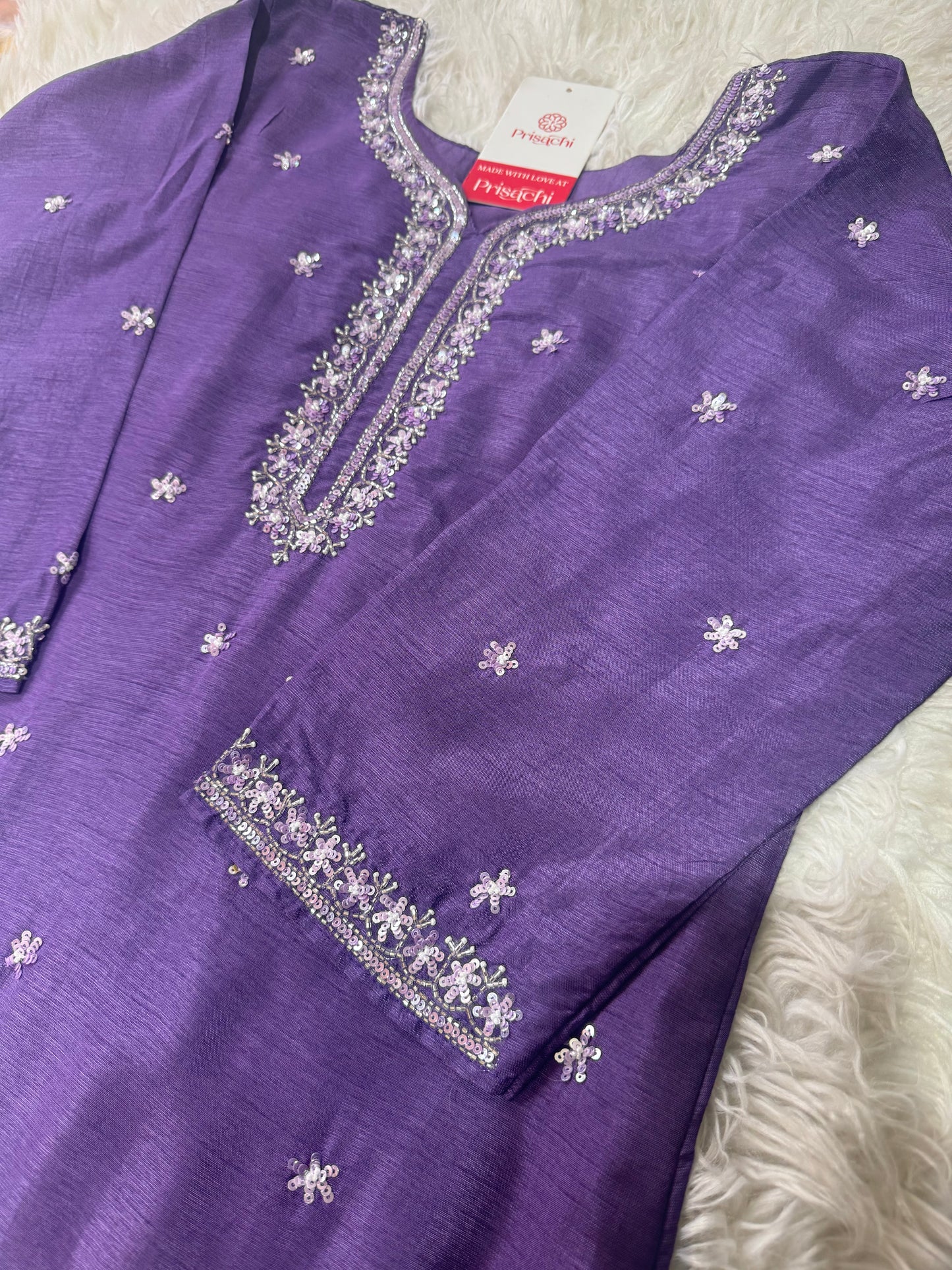 Purple neck embroidered kurta set with dupatta