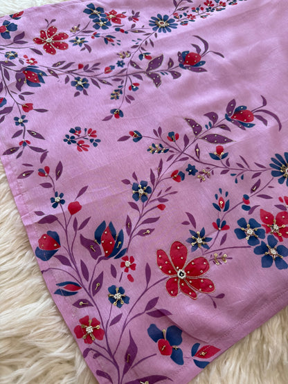 Purple cotton silk embroidered straight kurta set with dupatta