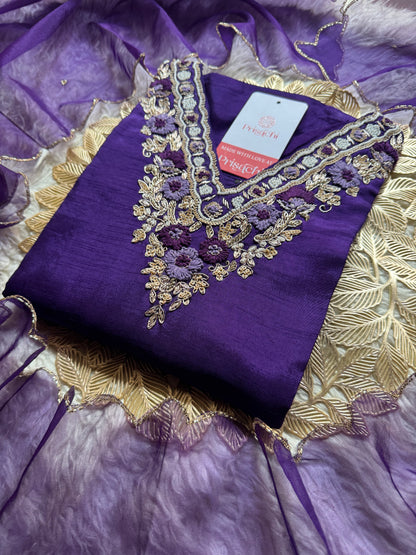 Purple Embroidered kurta bottom with dupatta