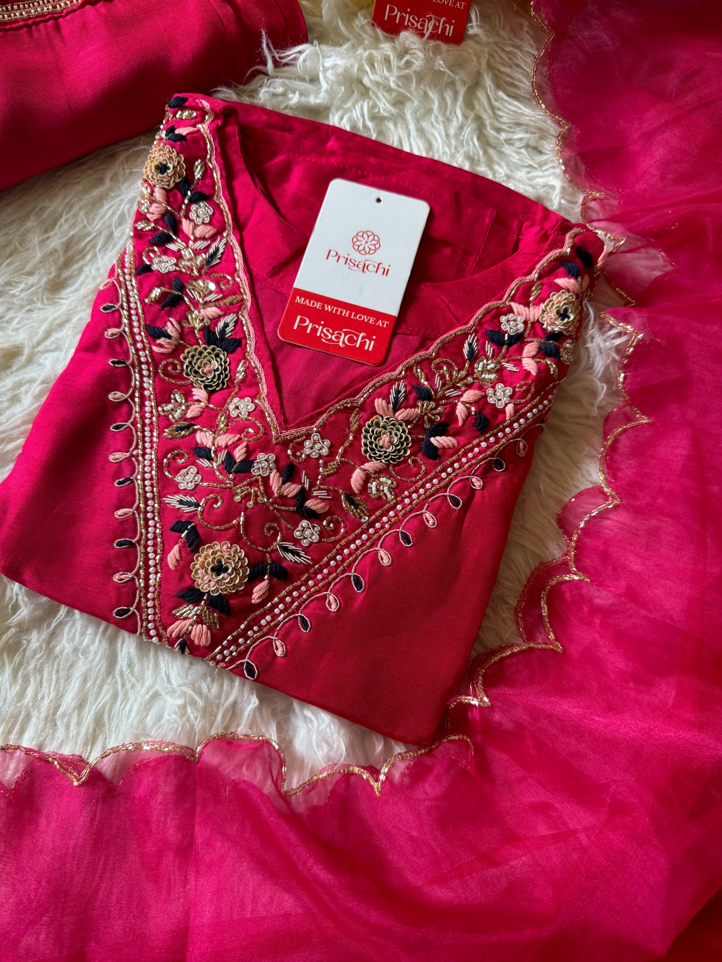 Pink embroidered kurta set with dupatta