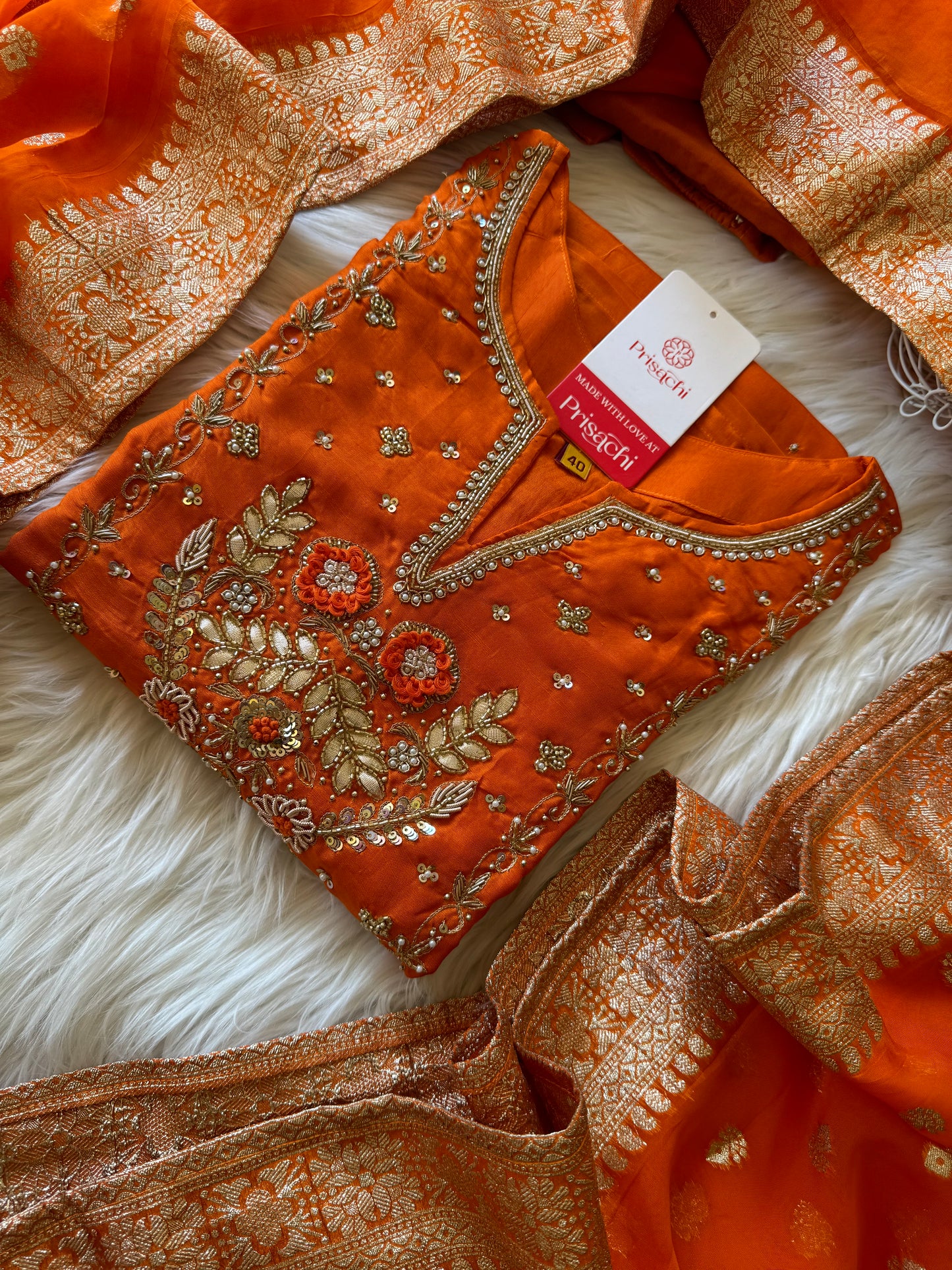 Orange Embroidered Kurta Set With Dupatta