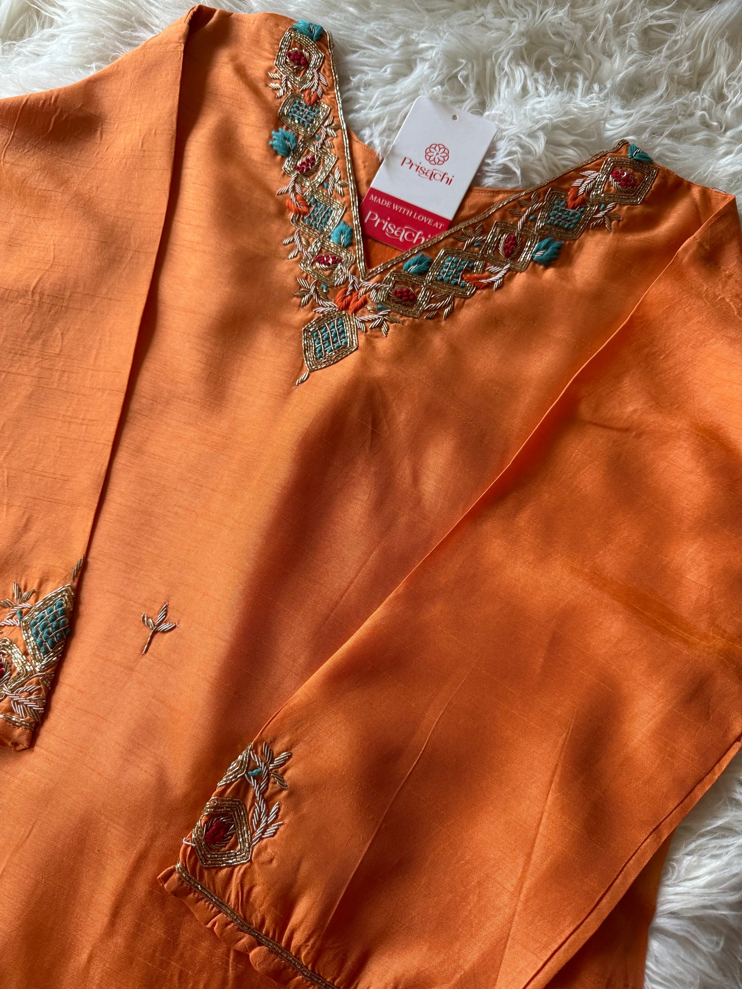 Orange Embroidered Kurta Set With Dupatta