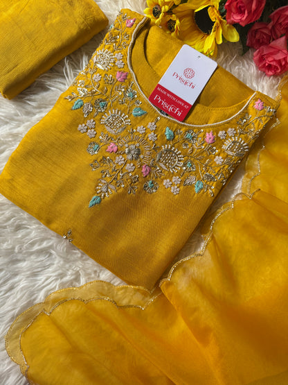 Yellow Embroidered kurta set with dupatta