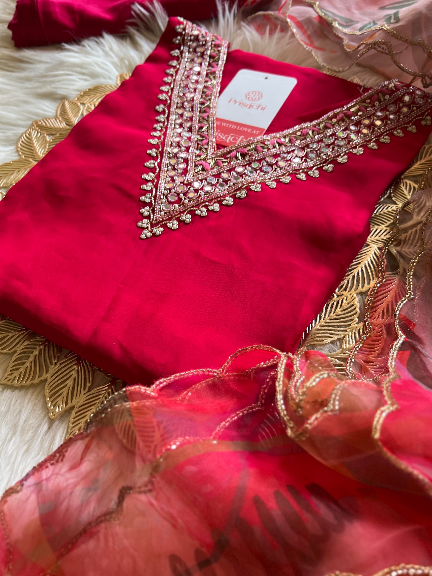 Pink neck embroidered kurta set with dupatta