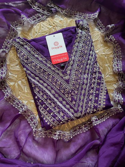 Purple embroidered kurta set with dupatta