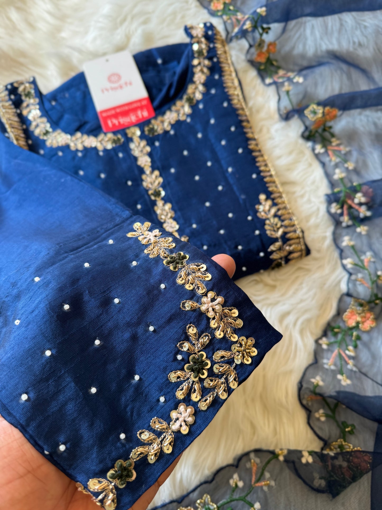 Blue embroidered kurta set with dupatta