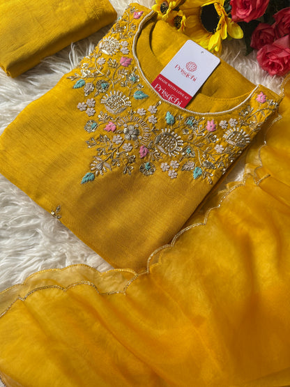 Yellow Embroidered kurta set with dupatta
