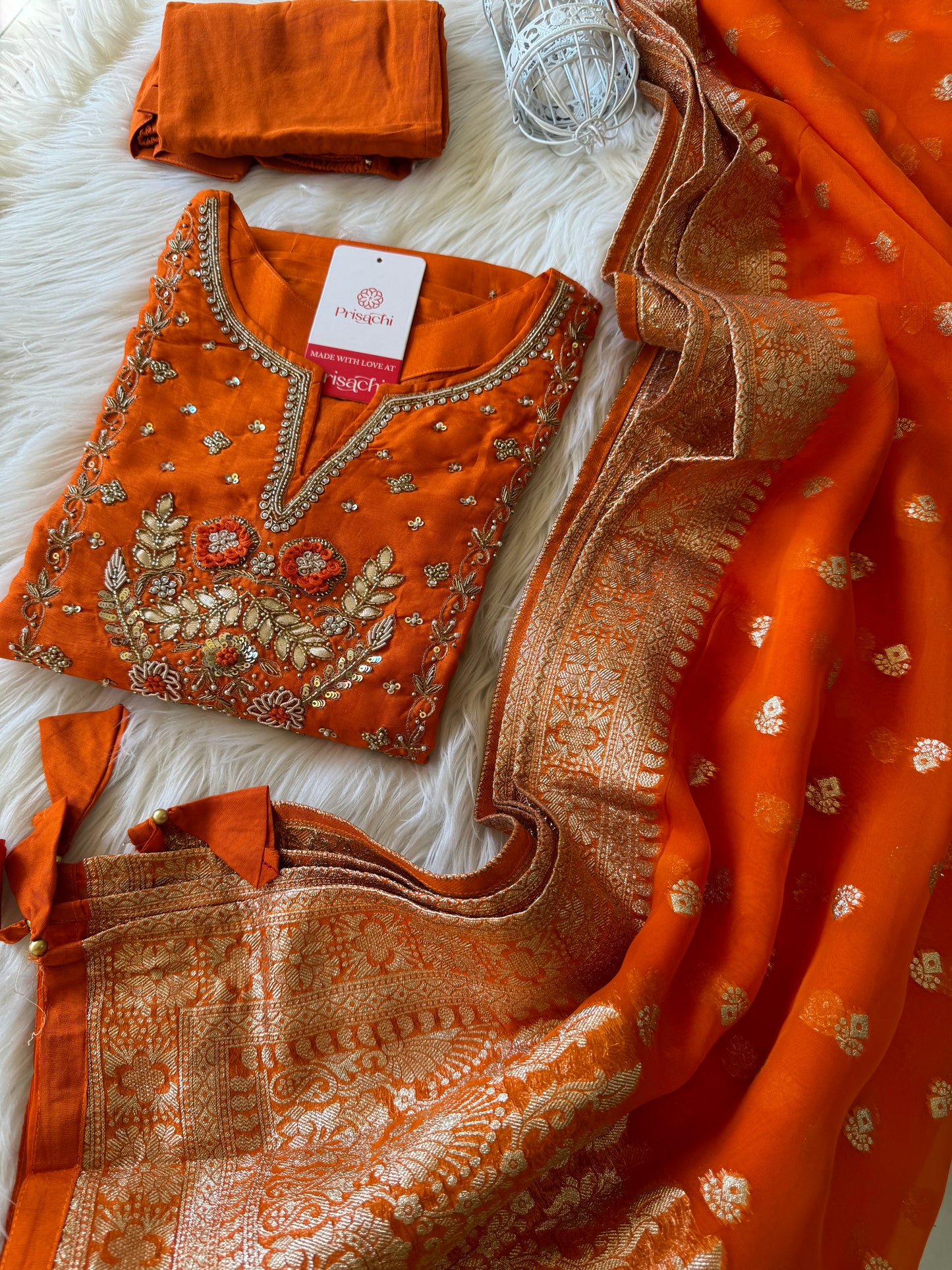 Orange Embroidered Kurta Set With Dupatta