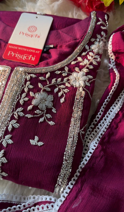 Embroidered kurti sharara set  with dupatta