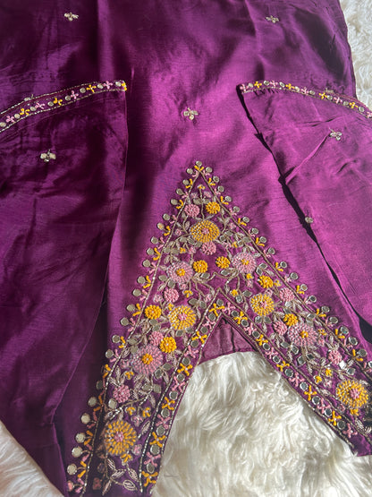 Purple embroidered kurta set with dupatta