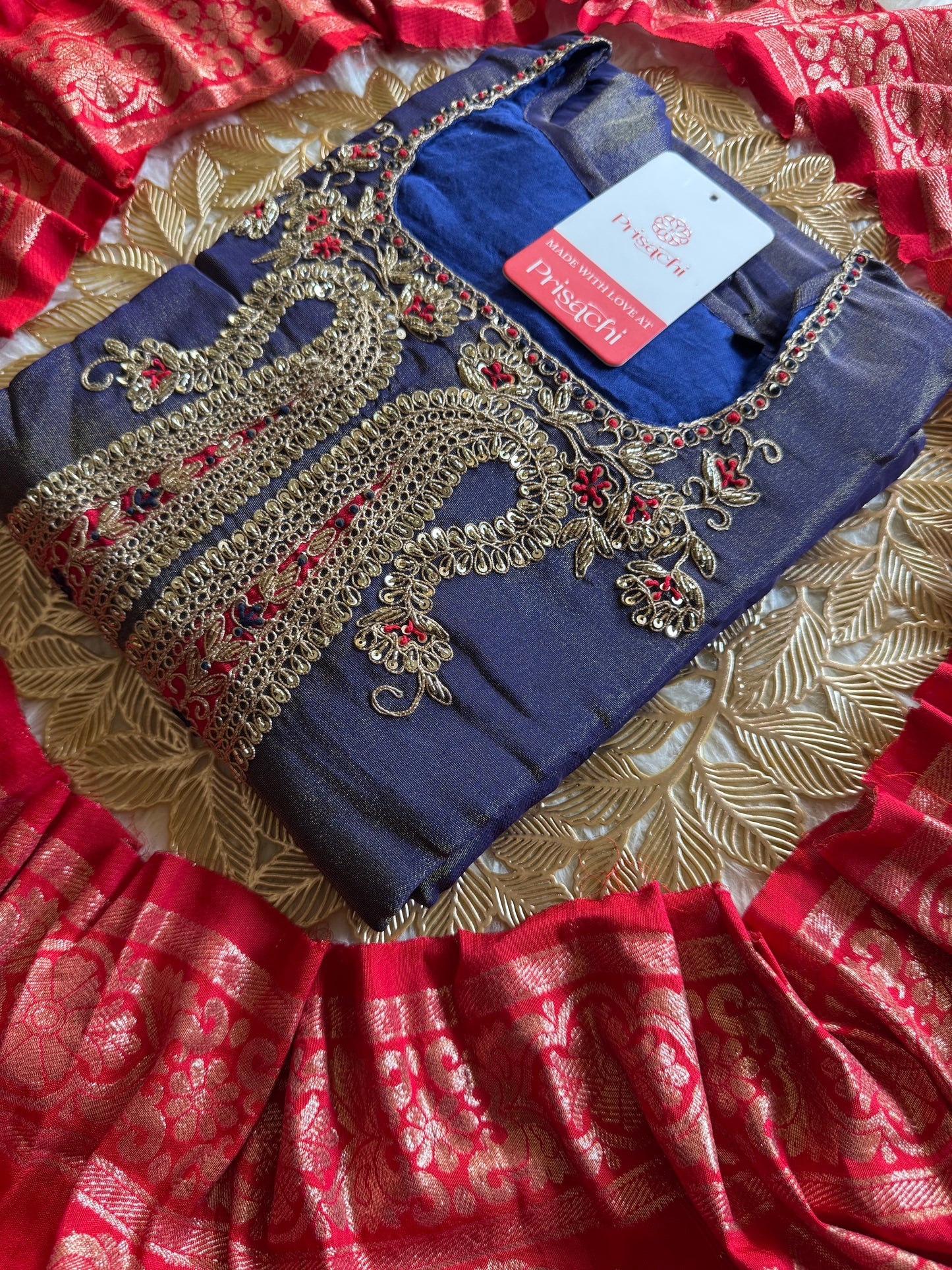 Blue Designer Kurti set with Banarasi Duptta