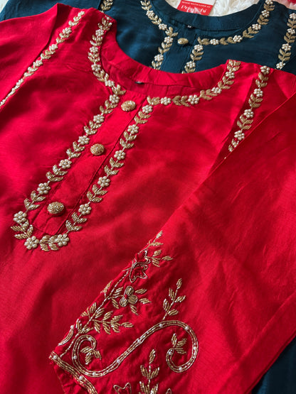 Blue embroidered kurta set with dupatta