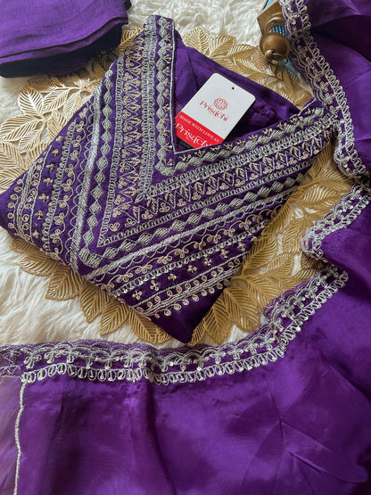 Purple embroidered kurta set with dupatta