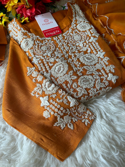 Orange Embroidered Kurta bottom With Dupatta