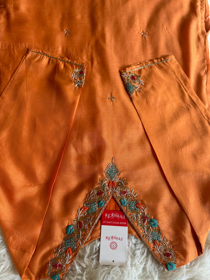 Orange Embroidered Kurta Set With Dupatta