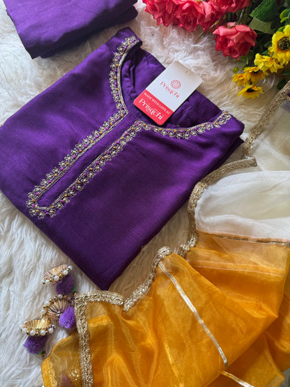 Purple embroidered kurta Pant  with Multicolored dupatta
