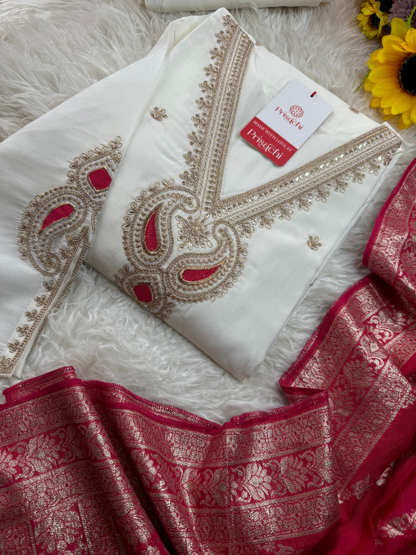 Lilac silk kurta set with Red   dupatta