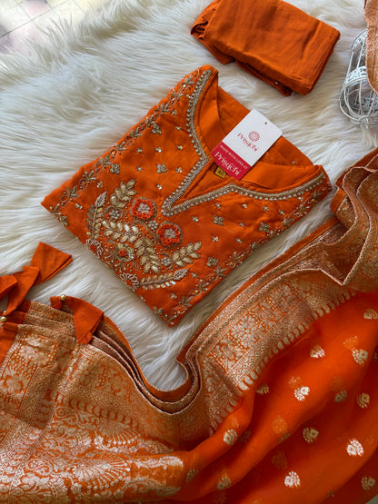 Orange Embroidered Kurta Set With Dupatta