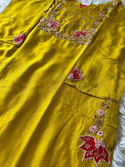 Yellow embroidered  kurta set with dupatta