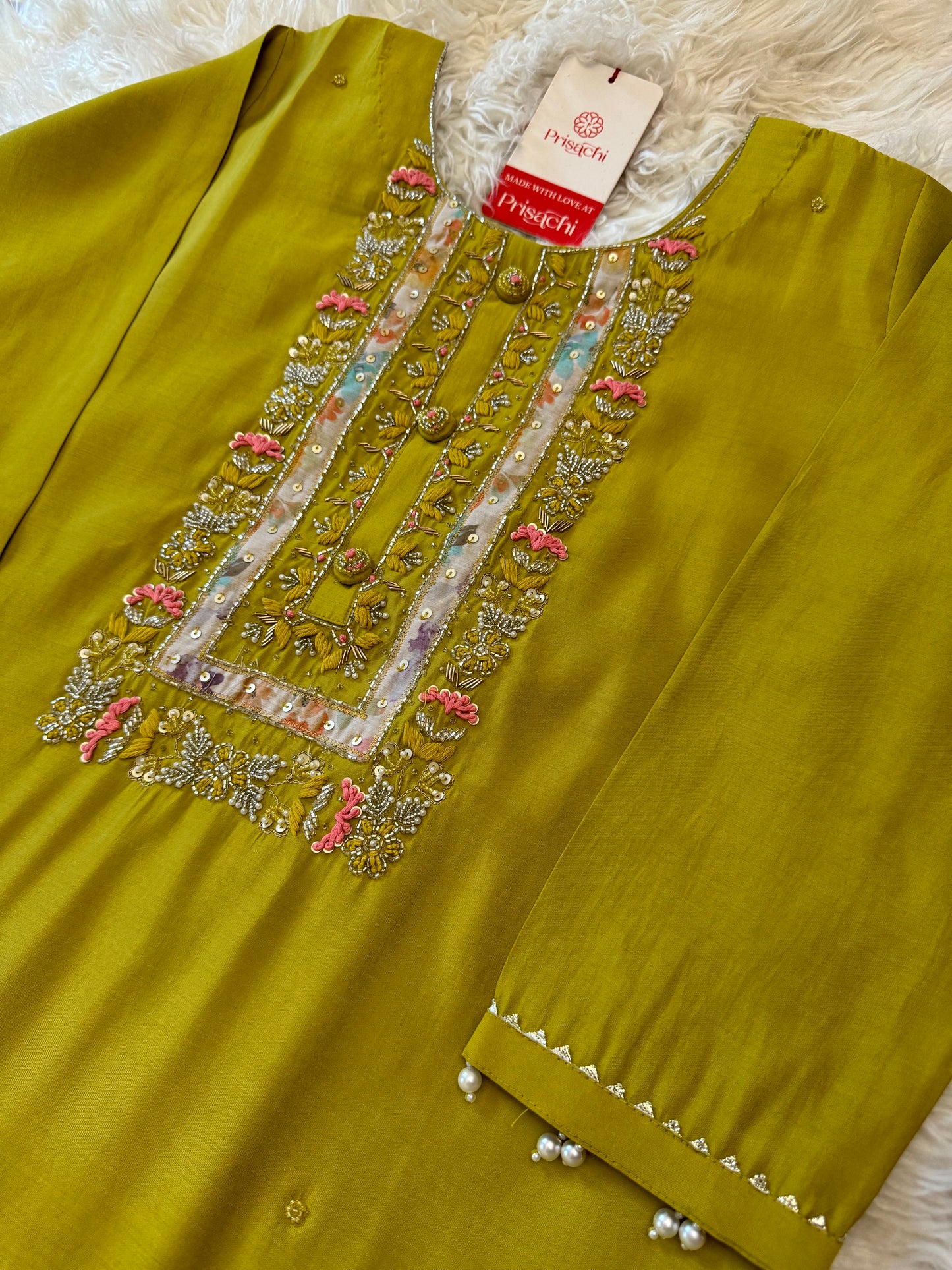 Green embroidered kurta set with dupatta