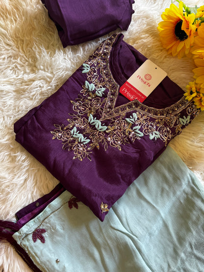 Purple Embroidered kurta set with dupatta with Zardosi work