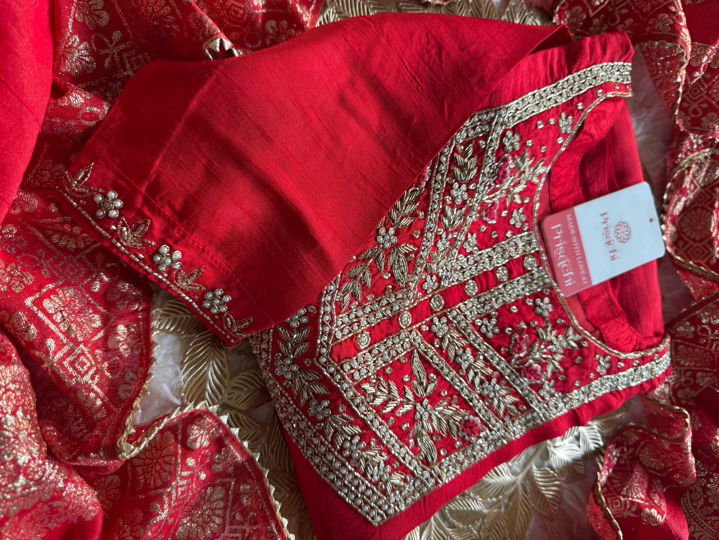 Designer Red Embroidered kurta bottom  with dupatta